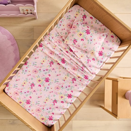 Bella Pink Blossom Flannelette Cot Sheet Set