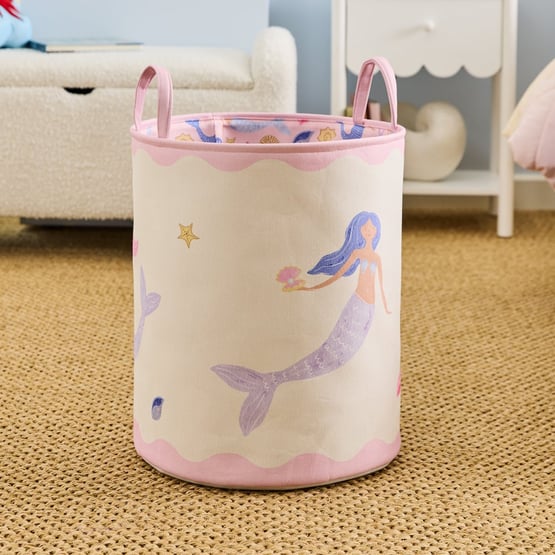 Shelley Natural & Pink Mermaid Printed Storage Basket