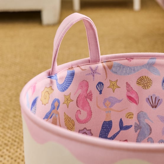 Shelley Natural & Pink Mermaid Printed Storage Basket