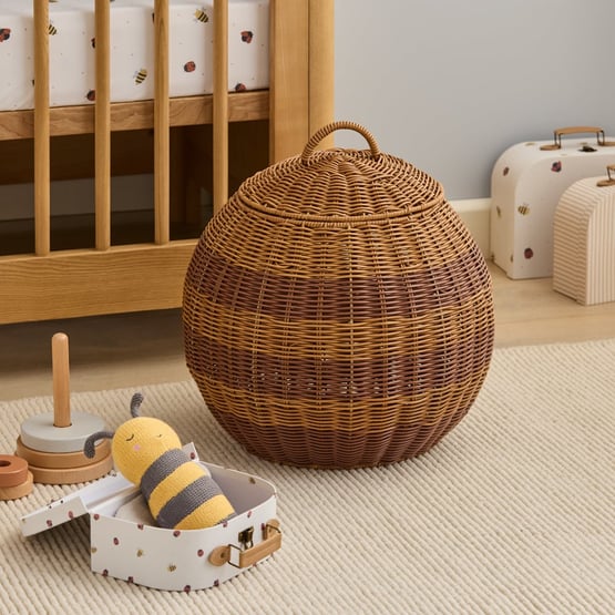 Honey Bee Tan Stripe Storage Basket