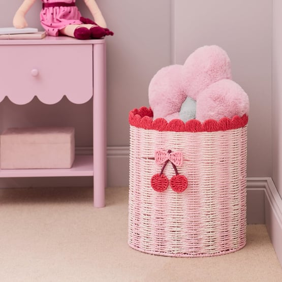 Cherry Pink Stripe Scallop Storage Basket