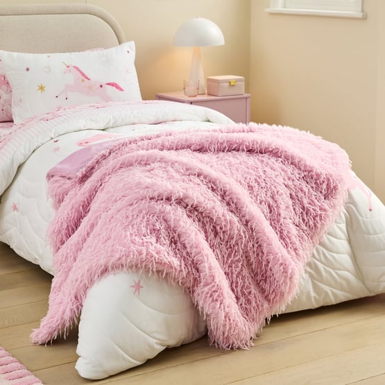 Recycled Feather Fur Pink Throw