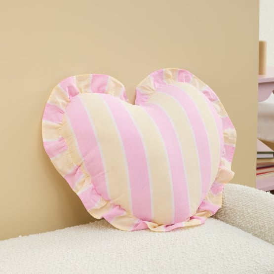 Stonewashed Pink & Lemon Ruffle Tri Stripe Cushion