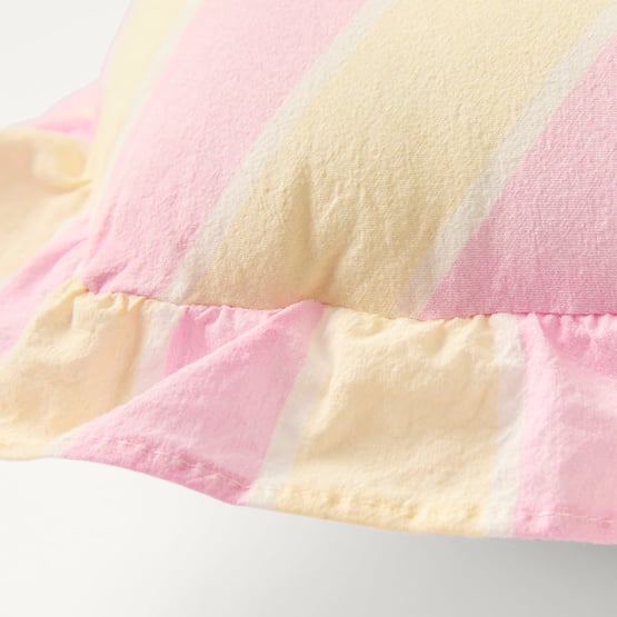 Stonewashed Pink & Lemon Ruffle Tri Stripe Cushion