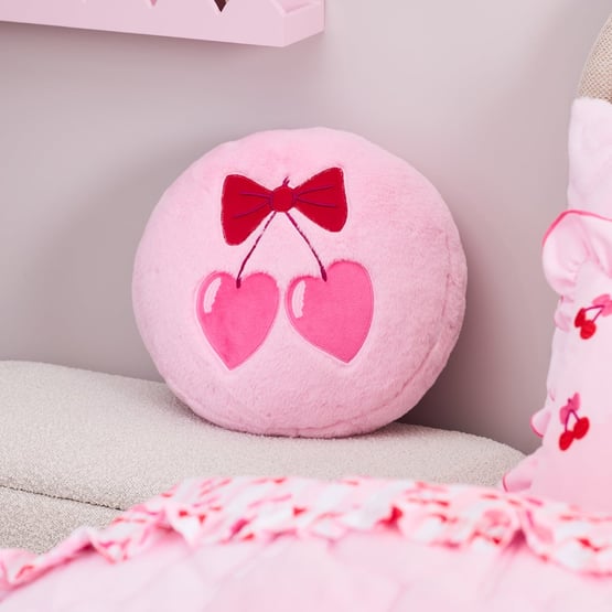Frankie Pale Pink Cherry Bow Faux Fur Shaped Cushion