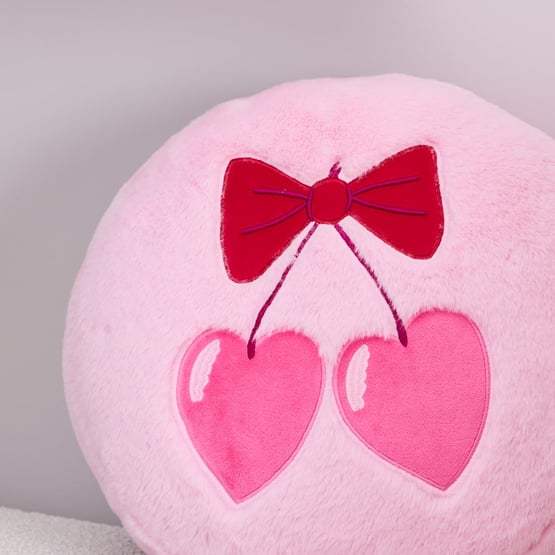 Frankie Pale Pink Cherry Bow Faux Fur Shaped Cushion