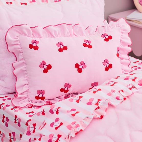 Embroidered Cherry Pink Decorator Cushion