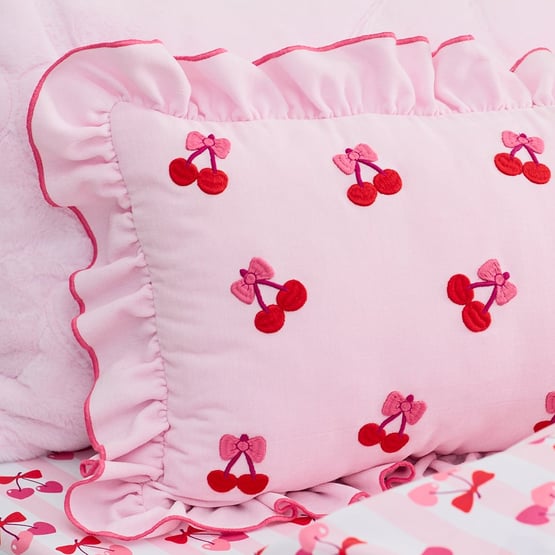 Embroidered Cherry Pink Decorator Cushion