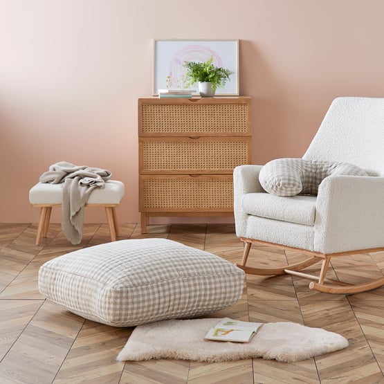 Vintage Washed Linen Linen Check Floor Cushion