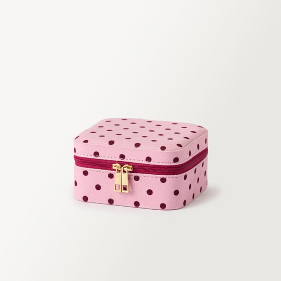 Polka Dot Pink & Burgundy Velvet Jewellery Box