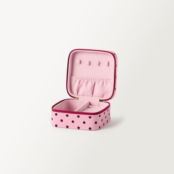 Polka Dot Pink & Burgundy Velvet Jewellery Box