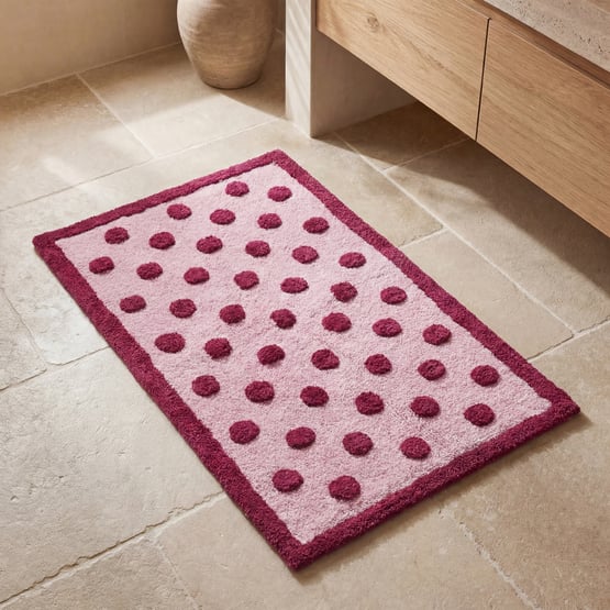 Sophia Pink & Burgundy Spot Bath Mat
