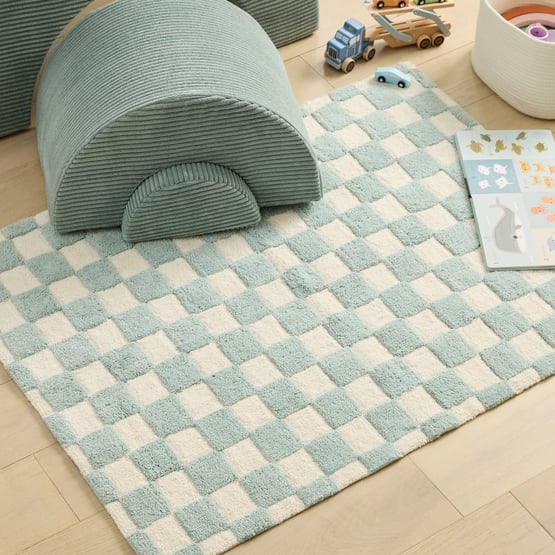 Soft Sage Check Rug 