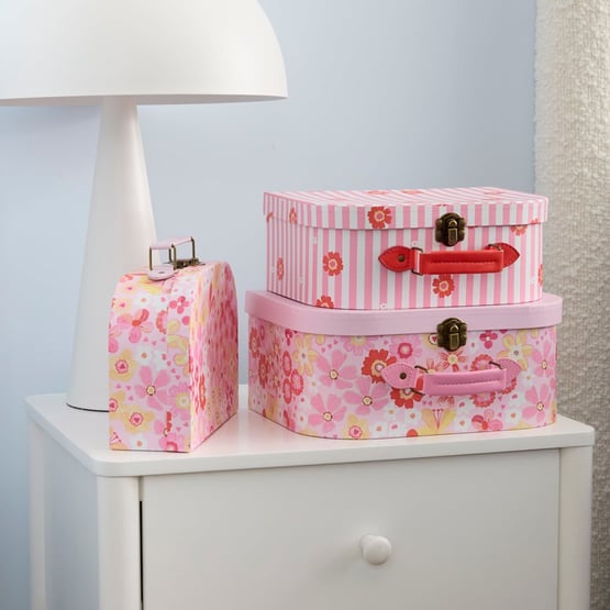 Pocketful Of Flowers Pink Suitcase Set of 3