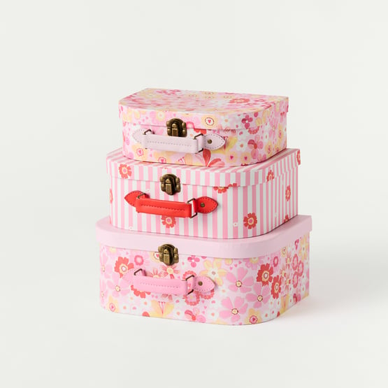 Pocketful Of Flowers Pink Suitcase Set of 3