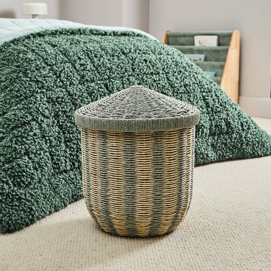 Stripe Scallop Sage Storage Basket