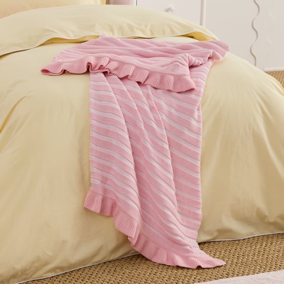 Stripe Pink Knitted Ruffle Throw