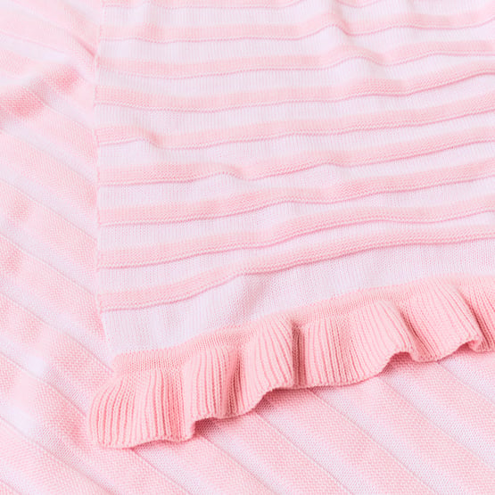 Stripe Pink Knitted Ruffle Throw