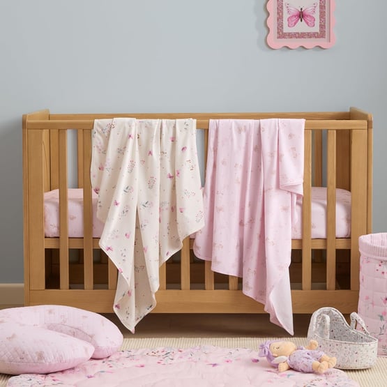 Heirloom Olivia Pink & Ivory Butterfly Jersey Swaddles Pack of 2