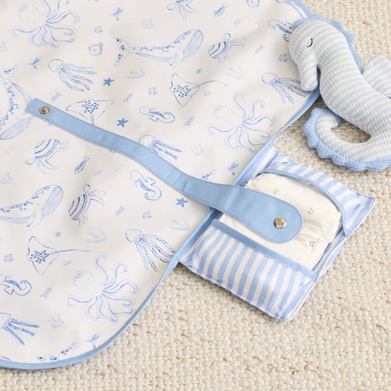 Ocean Lullaby Blue Travel Change Mat