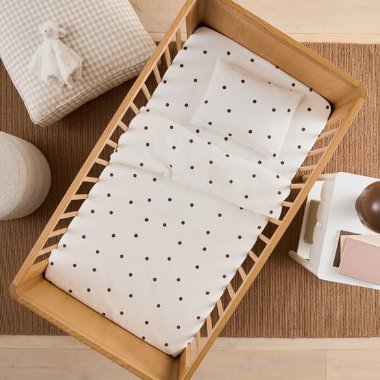 Stonewashed Cotton Chocolate & Coconut Spot Cot Quilt Cover Set