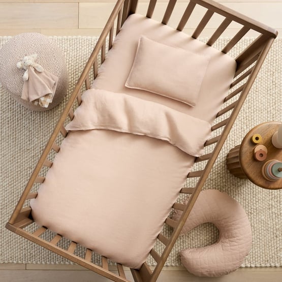 Vintage Washed Linen Macadamia Cot Quilt Cover Set