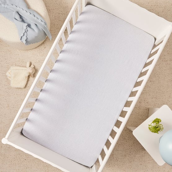 Vintage Washed Linen Dusty Blue & White Stripe Fitted Sheet Pack of 2