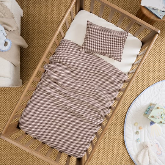 Micro Chocolate Check Quilted Cot Quilt Cover Set
