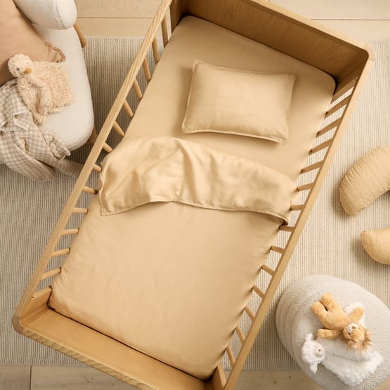 Vintage Washed Linen Biscotti Cot Quilt Cover Set