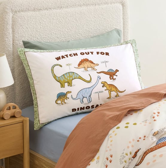 Watch Out For Dinosaurs Green Text Pillowcase