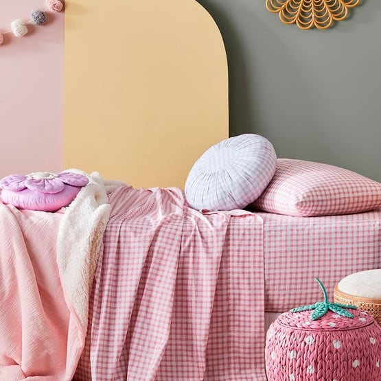Gingham Pastel Pink Sheet Set
