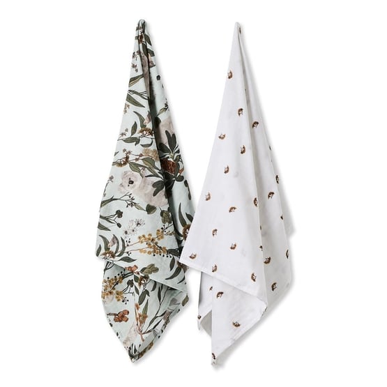 Gumnut Gully White & Green Organic Cotton Muslin Swaddles Pack of 2