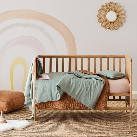 Vintage Washed Linen Eucalyptus Cot Quilt Cover Set