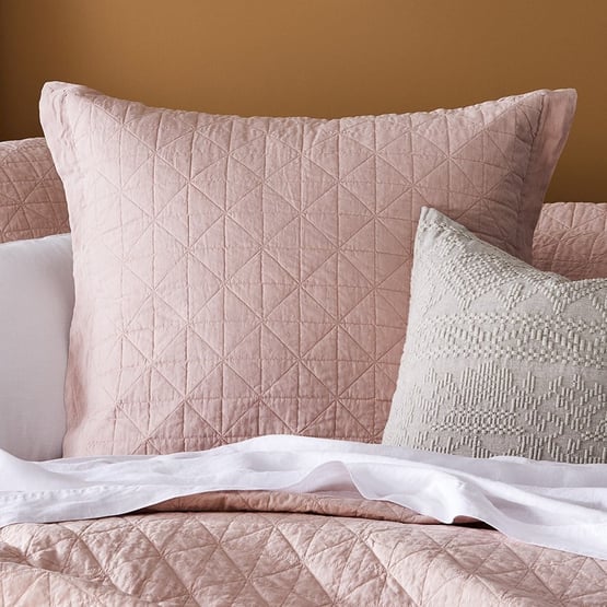 Vintage Washed Linen Nude Pink Quilted Pillowcase