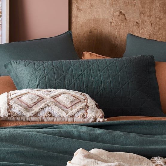 Vintage Washed Linen Cypress Quilted Pillowcase