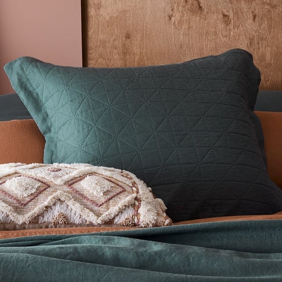 Vintage Washed Linen Cypress Quilted Pillowcase