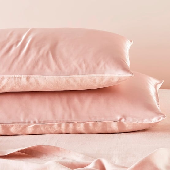 Vintage Washed Linen Silk Nude Pink Pillowcase Pair