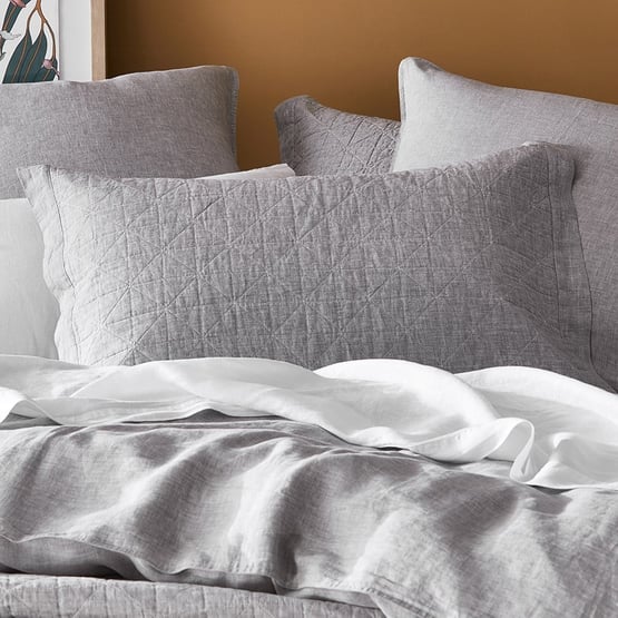 Vintage Washed Linen Grey Marle Quilted Coverlet Separates