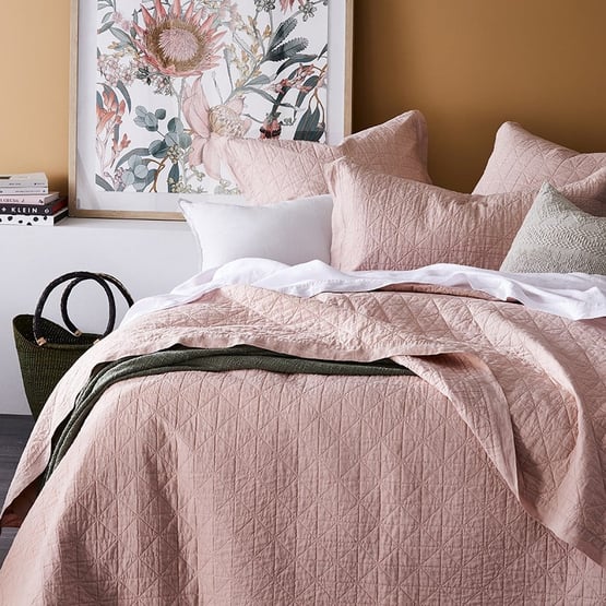 Vintage Washed Linen Nude Pink Quilted Coverlet Separates