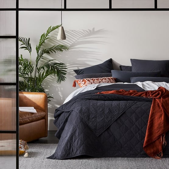 Stonewashed Cotton Coal Quilted Coverlet Separates