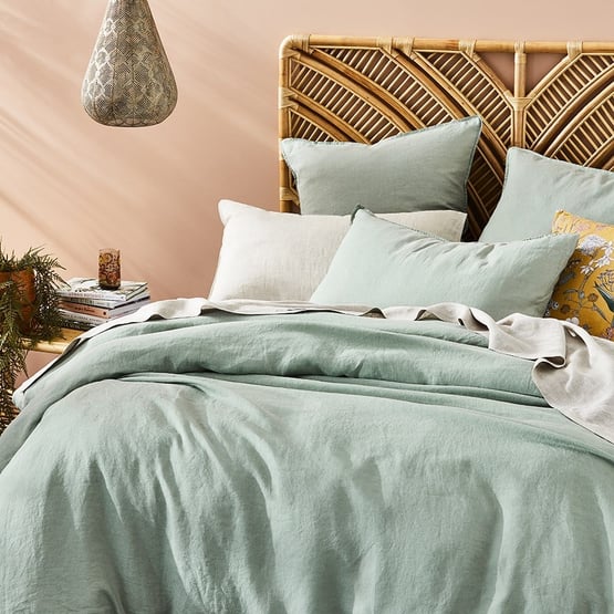 Vintage Washed Linen Eucalyptus Quilt Cover Separates