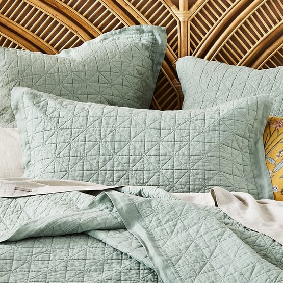 Vintage Washed Linen Eucalyptus Quilted Coverlet Separates