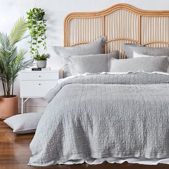 Vintage Washed Linen Grey Marle Quilted Quilt Cover Separates