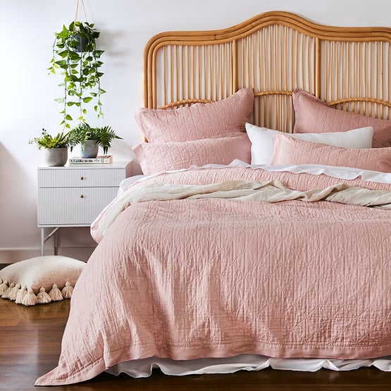 Vintage Washed Linen Nude Pink Quilted Quilt Cover Separates