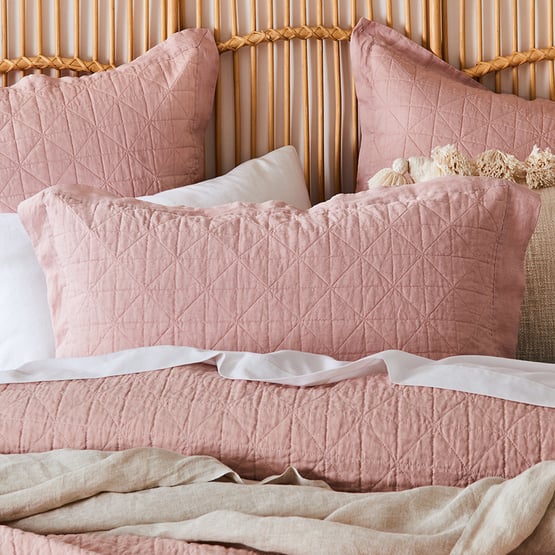 Vintage Washed Linen Nude Pink Quilted Quilt Cover Separates