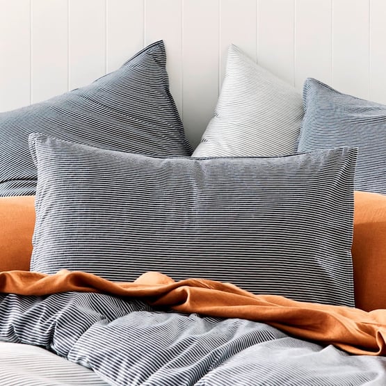 Stonewashed Printed Cotton Navy Stripe Pillowcases