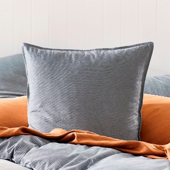 Stonewashed Printed Cotton Navy Stripe Pillowcases