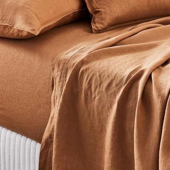 Vintage Washed Linen Caramel Sheet Separates