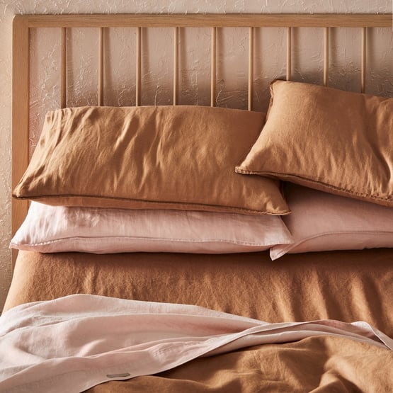 Vintage Washed Linen Caramel Sheet Set