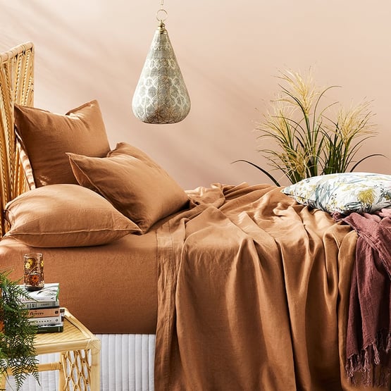 Vintage Washed Linen Caramel Sheet Set
